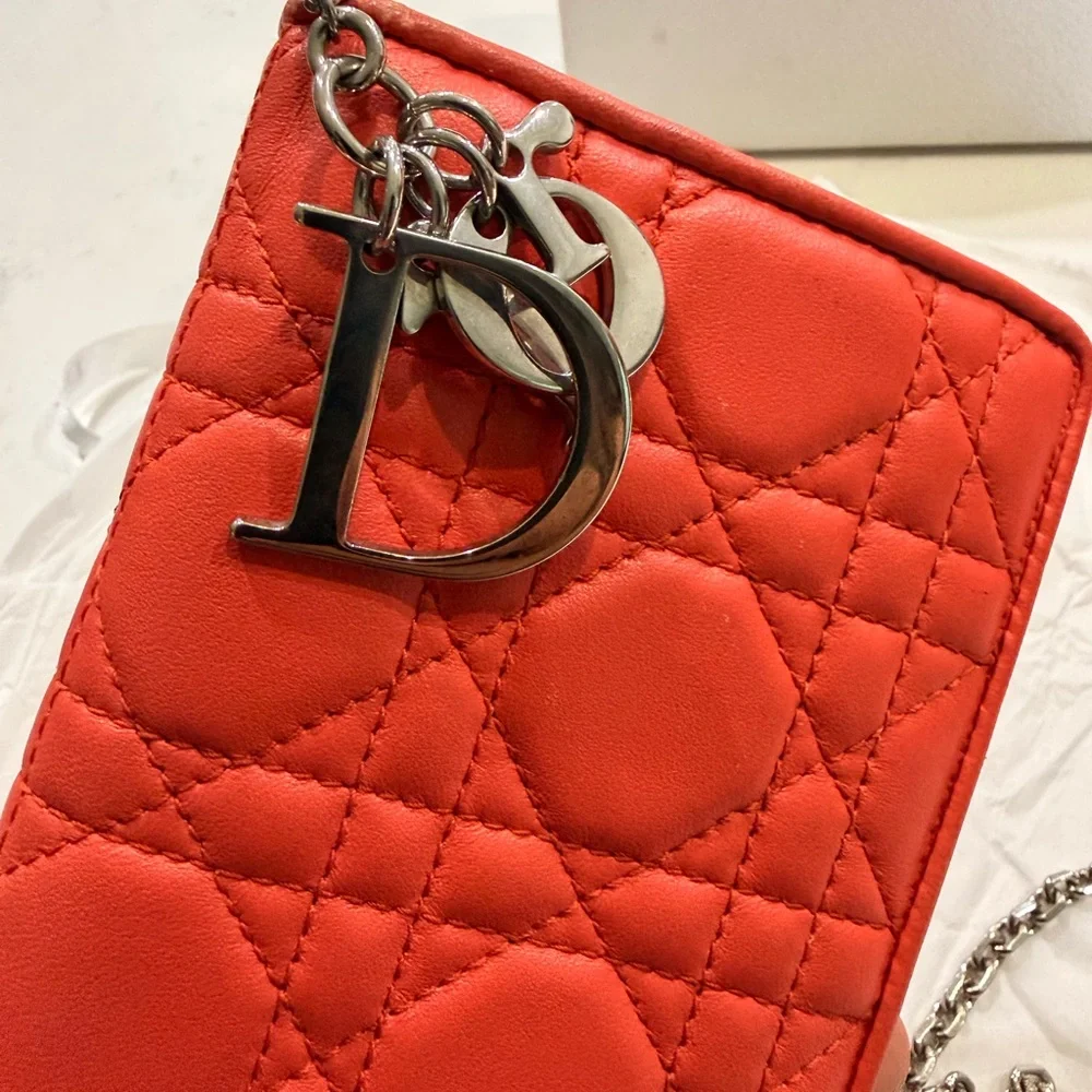 Christian Dior Lady Dior Cannage Patent Leather Long Wallet Tricolor